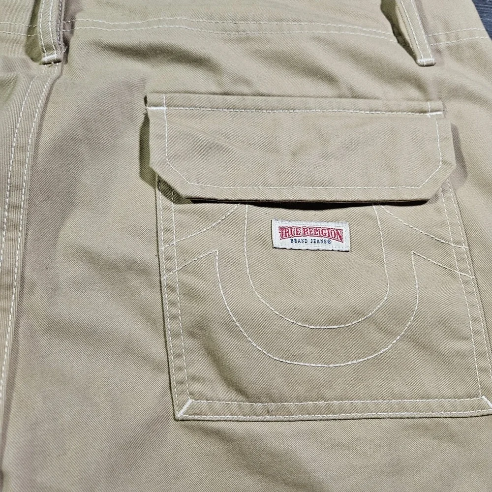 True Religion Cargo Pants Mens 36x32 Tan Flap Pockets Hip Hop Streetwear Baggy